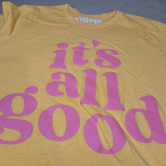Oliver & Otis Women's Yellow Orange Tee with Pink Text 2330/320 - Picture 2 of 5